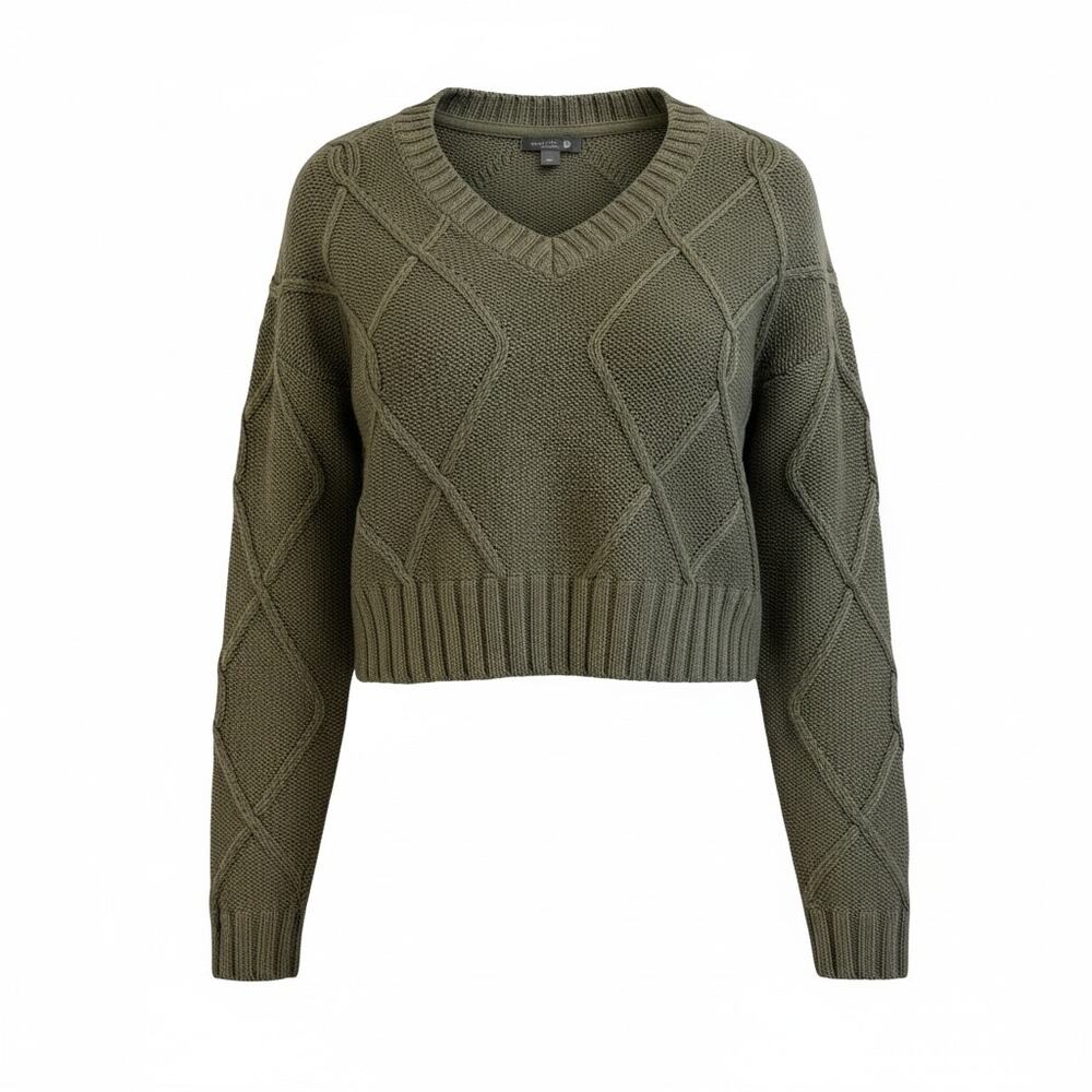 Cupcake Clothing Women’s Small Olive Green Cropped Cable Knit Sweater